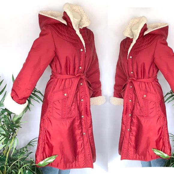 v i n t a g e :: Puffy Penny Lane Sherpa Longline Hooded Belted Coat - Picture 7 of 16